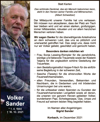 Traueranzeige von Volker Sander von WLZ