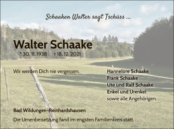 Traueranzeige von Walter Schaake von WLZ