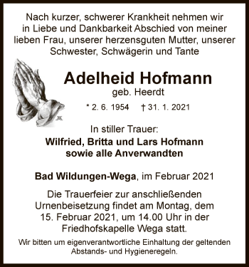 Traueranzeige von Adelheid Hofmann von WLZ