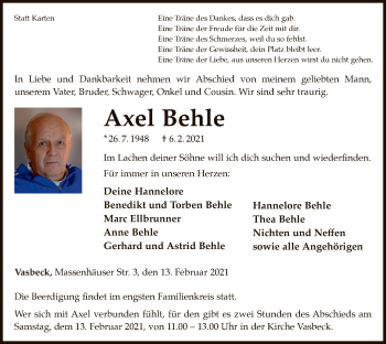 Traueranzeige von Axel Behle von WLZ