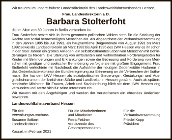 Traueranzeige von Barbara Stolterfoht von HNA