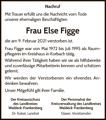 Traueranzeige von Else Figge von WLZ