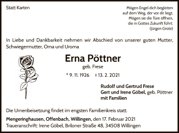 Traueranzeige von Erna Pöttner von WLZ