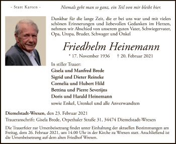 Traueranzeige von Friedhelm Heinemann von WLZ