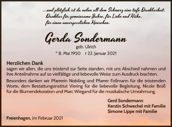 Traueranzeige von Gerda Sondermann von WLZ