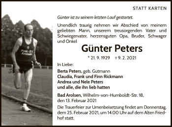 Traueranzeige von Günter Peters von WLZ