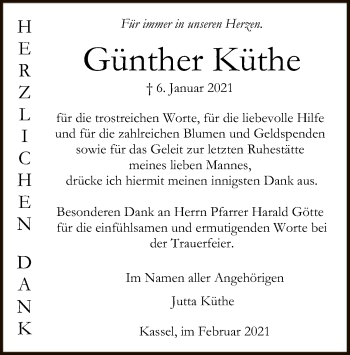 Traueranzeige von Günther Küthe von HNA