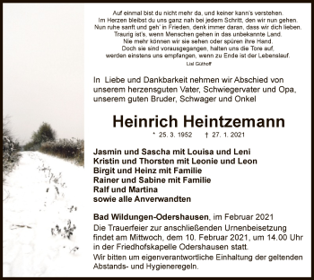 Traueranzeige von Heinrich Heintzemann von WLZ