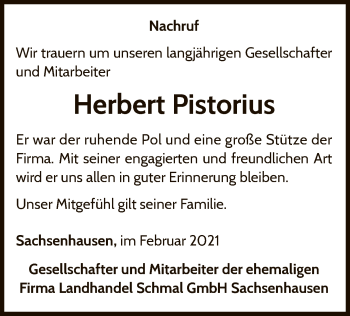 Traueranzeige von Herbert Pistorius von WLZ