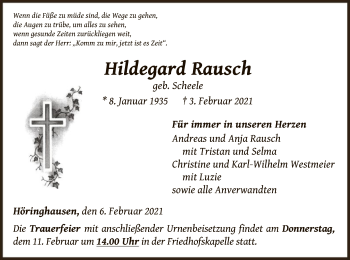 Traueranzeige von Hildegard Rausch von WLZ