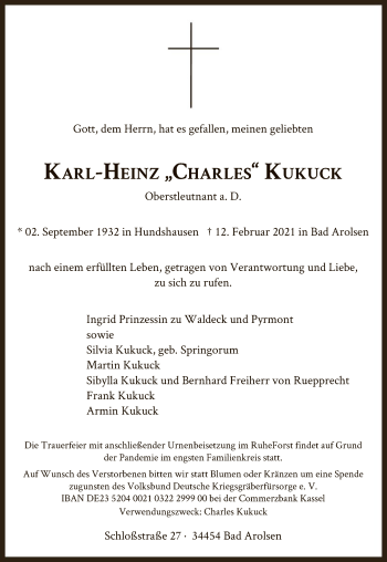 Traueranzeige von Karl-Heinz KuKucK von WLZ