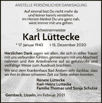 Traueranzeige von Karl Lüttecke von WLZ