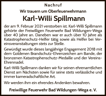 Traueranzeige von Karl-Willi Spillmann von WLZ