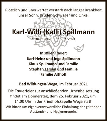 Traueranzeige von Karl-Willi Spillmann von WLZ