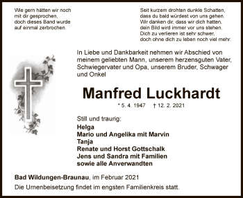 Traueranzeige von Manfred Luckhardt von WLZ