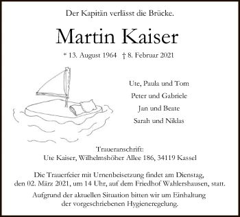 Traueranzeige von Martin Kaiser von HNA