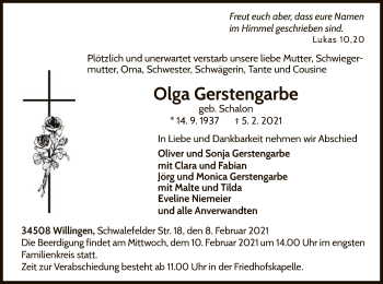 Traueranzeige von Olga Gerstengarbe von WLZ