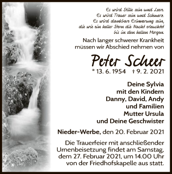 Traueranzeige von Peter Scheer von WLZ