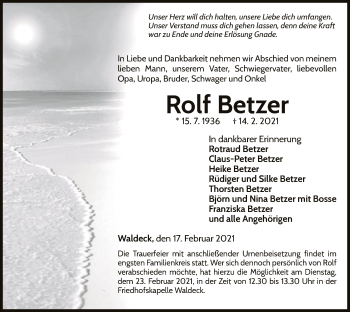 Traueranzeige von Rolf Betzer von WLZ