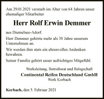 Traueranzeige von Rolf Erwin Demmer von WLZ