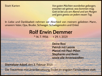 Traueranzeige von Rolf Erwin Demmer von WLZ