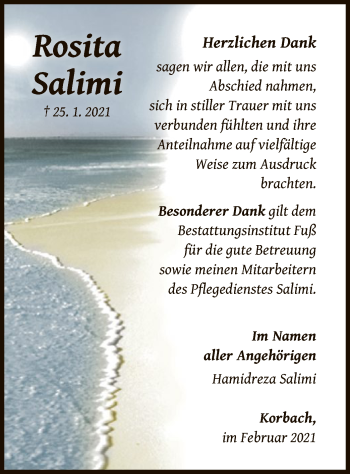 Traueranzeige von Rosita Salimi von WLZ