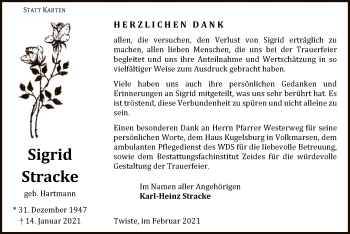 Traueranzeige von Sigrid Stracke von WLZ