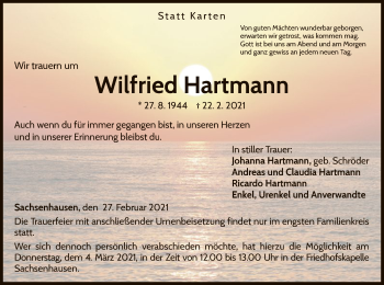 Traueranzeige von Wilfried Hartmann von WLZ