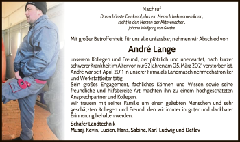 Traueranzeige von Andre Lange von WLZ