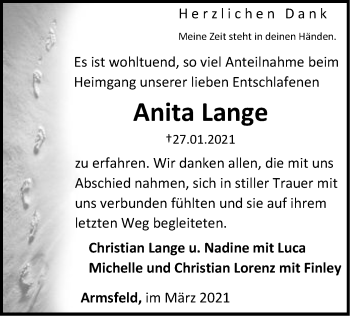 Traueranzeige von Anita Lange von WLZ