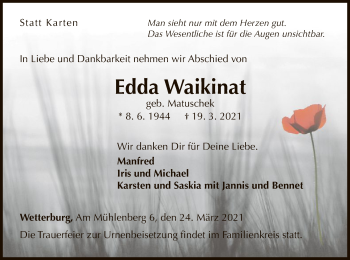 Traueranzeige von Edda Waikinat von WLZ