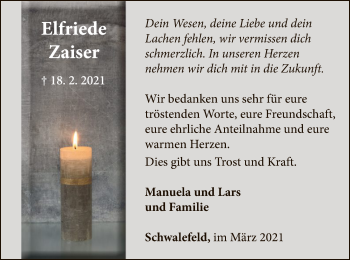 Traueranzeige von Elfriede Zaiser von WLZ