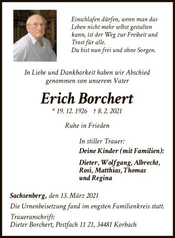 Traueranzeige von Erich Borchert von WLZ