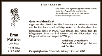 Traueranzeige von Erna Pöttner von WLZ
