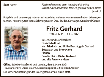 Traueranzeige von Fritz Gerhard von WLZ