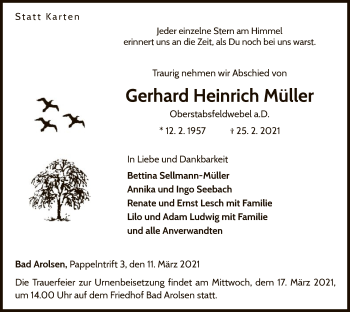 Traueranzeige von Gerhard Heinrich Müller von WLZ