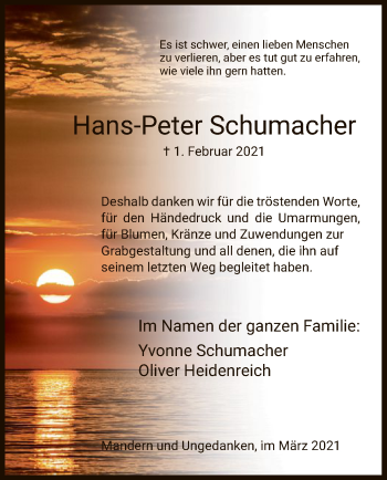 Traueranzeige von Hans-Peter Schumacher von HNA