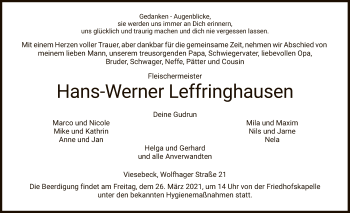 Traueranzeige von Hans-Werner Leffringhausen von HNA