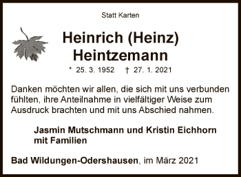 Traueranzeige von Heinrich Heintzemann von WLZ