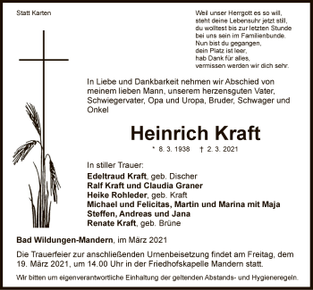 Traueranzeige von Heinrich Kraft von WLZ