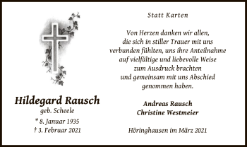 Traueranzeige von Hildegard Rausch von WLZ