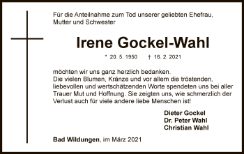 Traueranzeige von Irene Gockel-Wahl von WLZ