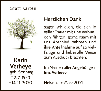 Traueranzeige von Karin Verheye von WLZ