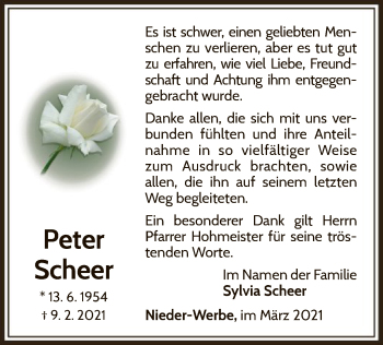 Traueranzeige von Peter Scheer von WLZ