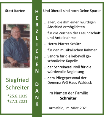 Traueranzeige von Siegfried Schreiter von WLZ