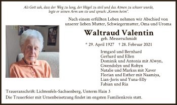 Traueranzeige von Waltraud Valentin von WLZ