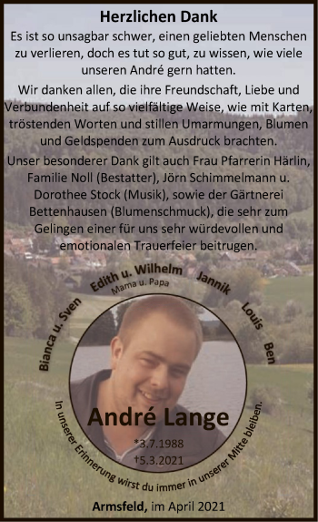 Traueranzeige von Andre Lange von WLZ