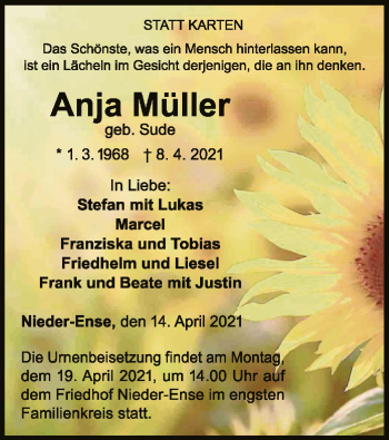 Traueranzeige von Anja Müller von WLZ