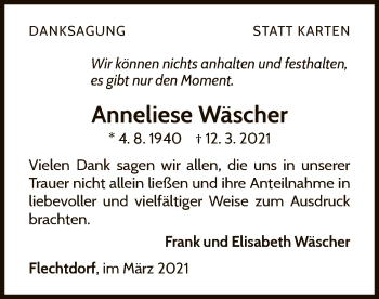 Traueranzeige von Anneliese Wäscher von WLZ