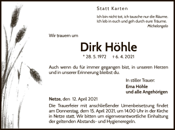 Traueranzeige von Dirk Höhle von WLZ